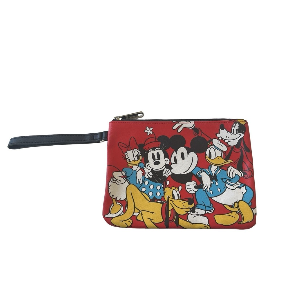 Disney Women's Wristlet Pouch Retro Mickey Minnie Daisy Goofy Donald‎ Red Black